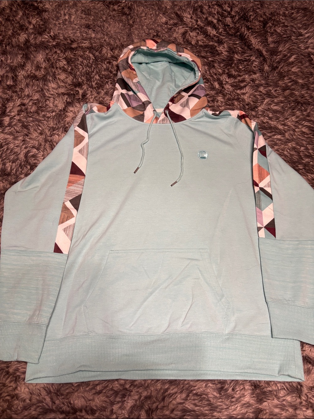 Hooey Baby Blue Hoodie with Geo-Print Accents